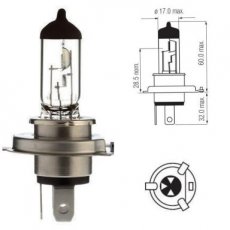 Lamp H4 P43T voet 6V 60/55W nr:P43T H4